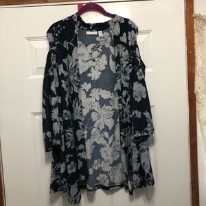 Susan Graver Printed Cold Shoulder Cardigan 2X